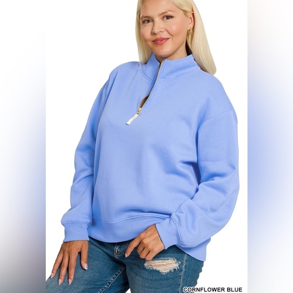 New!Plus Size  Cornflower Blue Women's Half-Zip Sweatshirt Size 1X 2X 3X